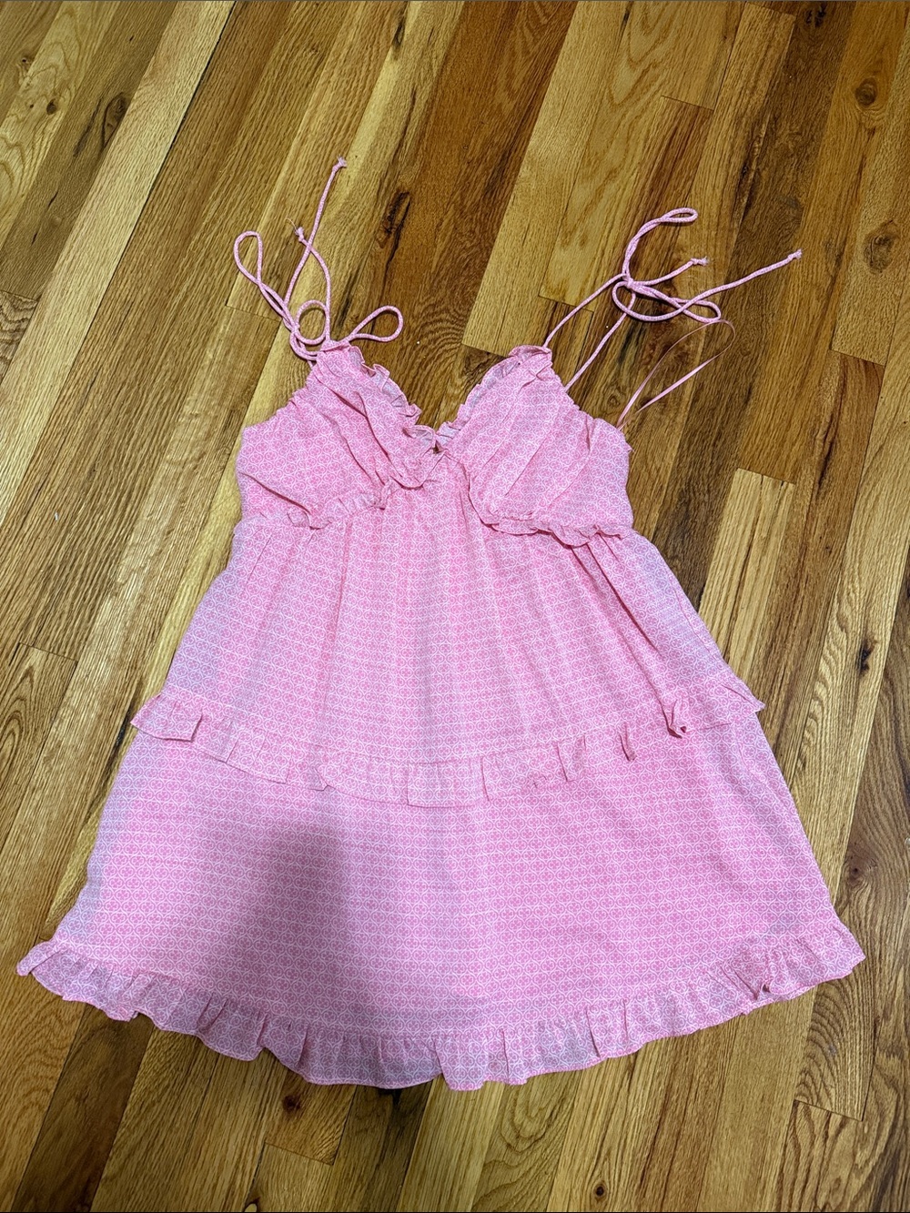 Sky to Moon Pink Ruffle Tie Strap Mini Dress Size S